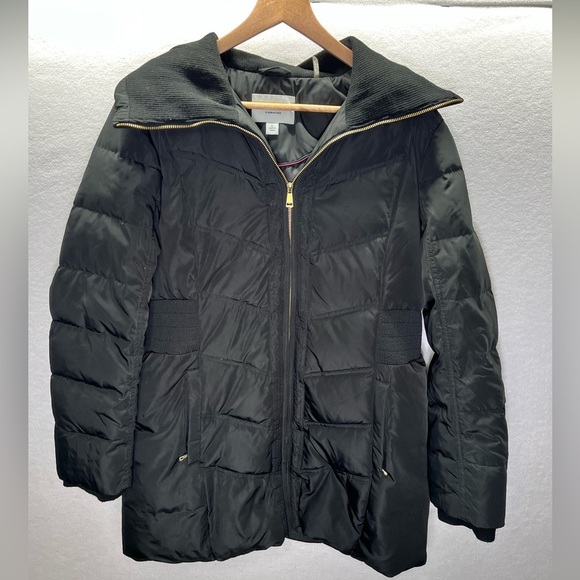 Cole Haan Signature Down feather Parka Puffer Coat Womens L Black Winter Warm - Picture 1 of 6